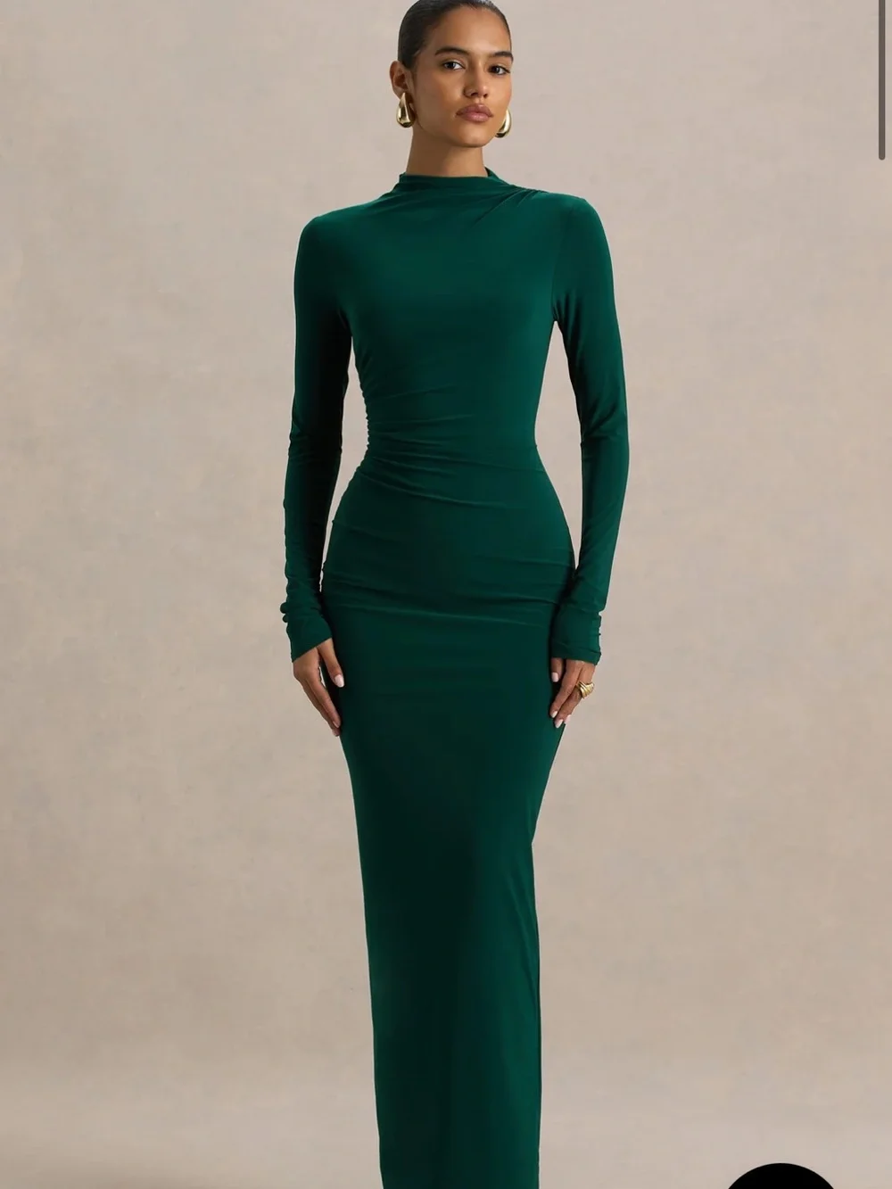 Club London SIZE 8 EDEN Bottle Green High-Neck Maxi Dress Ruched with Detailing - Picture 3 of 3